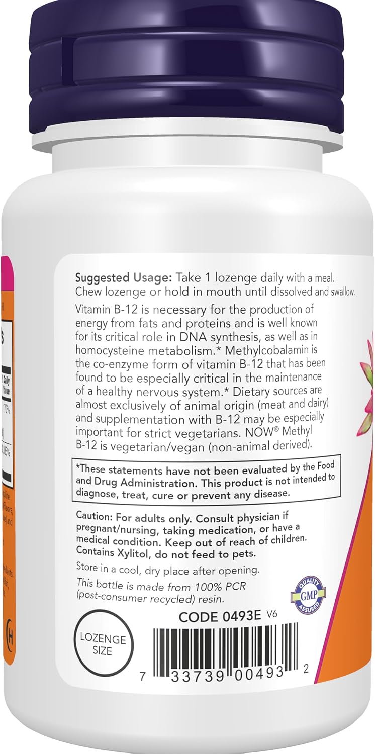 NOW Foods Methyl B-12 (Methylcobalamin) 5,000 mcg, 120 Lozenges