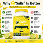 C-Salts Buffered Vitamin C Powder - Vitamina C en Polvo Orgánica, Suave para el Estómago, 84 Dosis (Lemon Lime, 227g)