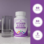 ADEK Vitaminas Complemento: A + D3 + E + K1 + K2 con Minerales y Antioxidantes, Sin Gluten, 60 Cápsulas