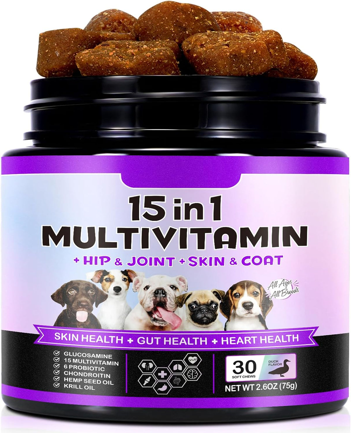 IKZEE Multivitamínico Masticable para Perros – Glucosamina: Ayuda a mantener la salud de las articulaciones y la – Image 1