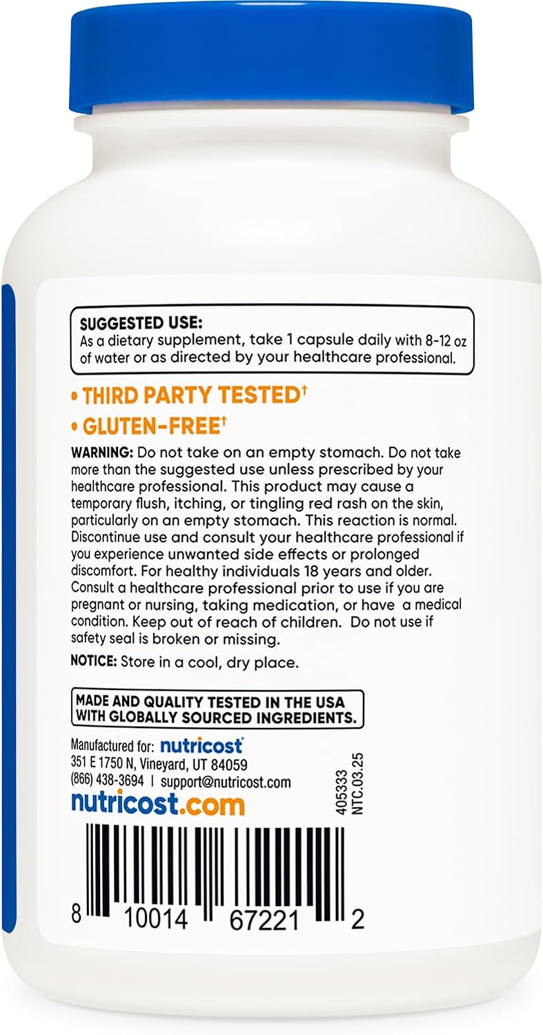 Nutricost Niacina (Vitamina B3) 100mg, 240 Cápsulas - Con Enrojecimiento