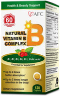 AFC Japan Complejo B Natural con Vitaminas B1, B2, B3, B6, B12, Ácido Fólico y Glutatión - 120 Comprimidos Veganos