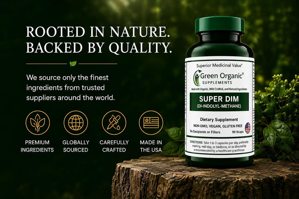 Green Organic Supplements DIM, Diindolylmethane, Indole-3-Carbinol, Brócoli, 90 Cápsulas Veganas, Alta Absorción, No-GMO, Sin Gluten