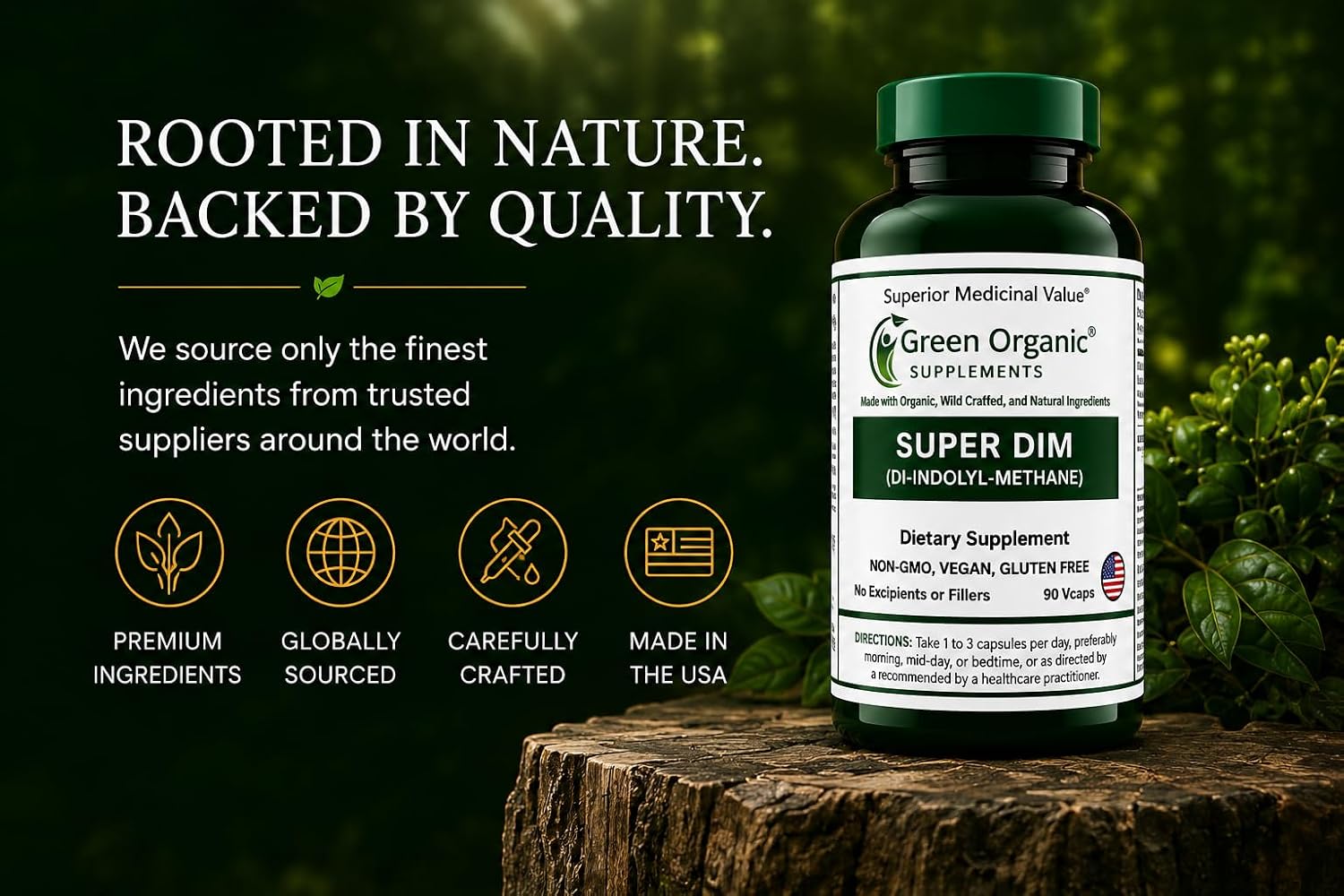 Green Organic Supplements DIM, Diindolylmethane, Indole-3-Carbinol, Brócoli, 90 Cápsulas Veganas, Alta Absorción, No-GMO, Sin Gluten
