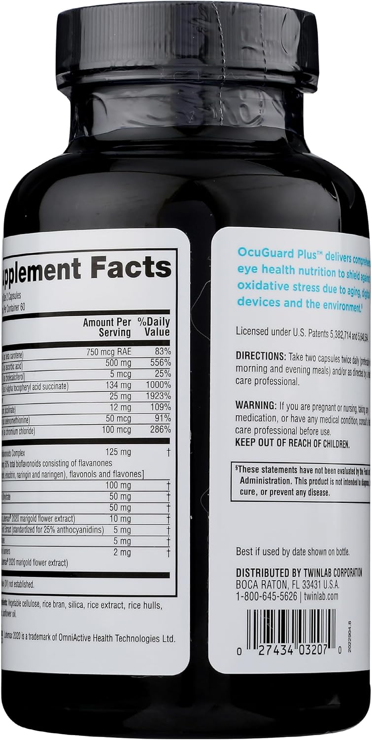 Twinlab Ocuguard Plus - Suplemento Ocular con Zinc, Vitaminas A, C y D - 120 Cápsulas Vegetales