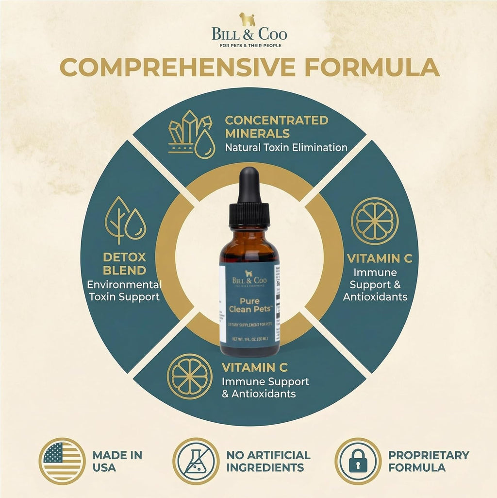 BILL & COO Probióticos Líquidos para Perros Pure Clean Pets – Desintoxicación y Metales Pesados con Vitamina C, 30 ml