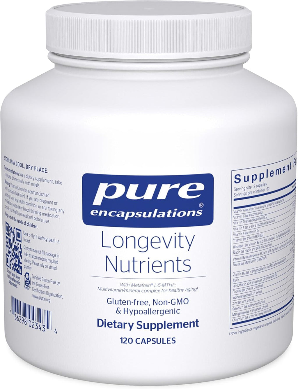 Pure Encapsulations Longevity Nutrients - Complejo Multivitamínico y Mineral, 120 Cápsulas
