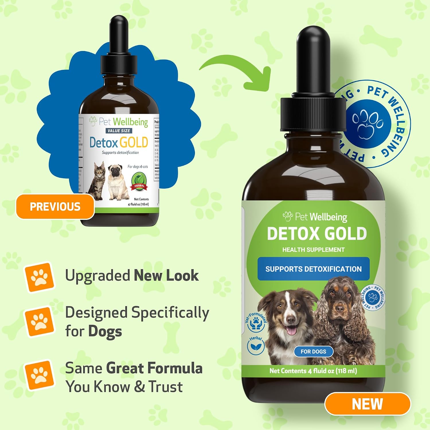 Pet Wellbeing Detox Gold para Perros y Gatos - Suplemento Herbal de Desintoxicación y Apoyo Inmunitario - 118 ml