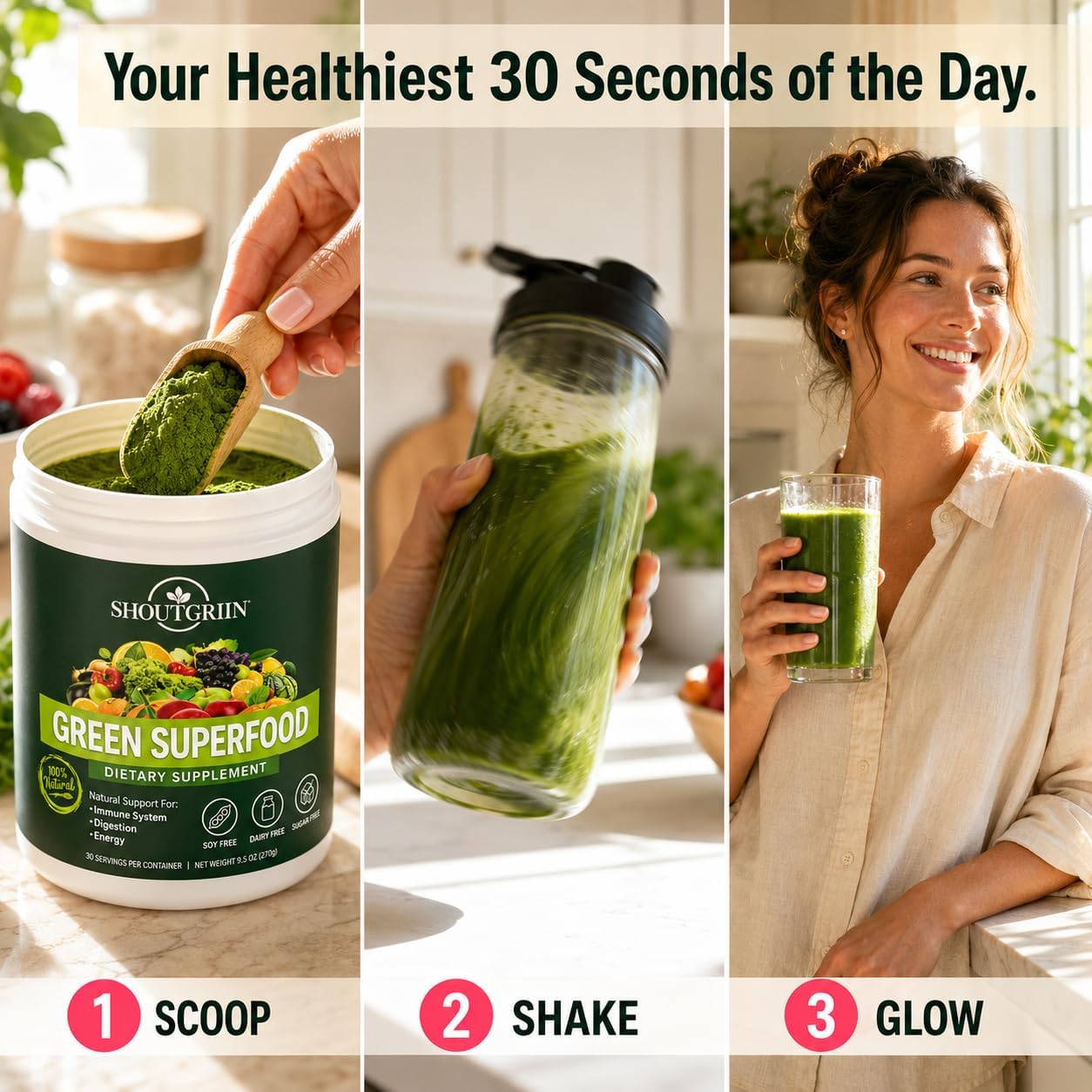 SHOUTGRIIN Green Superfood Powder - Superalimentos Verdes Orgánicos