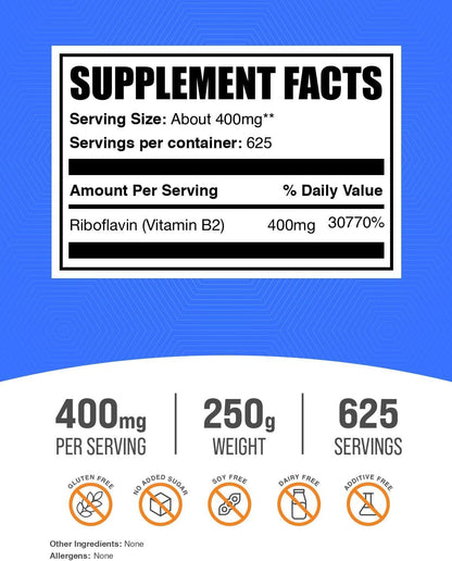 Riboflavina en Polvo - Vitamina B2, 400mg – Dosis diaria de bienestar: Incorporar nuestra vitamina B2 en polvo a – Image 2