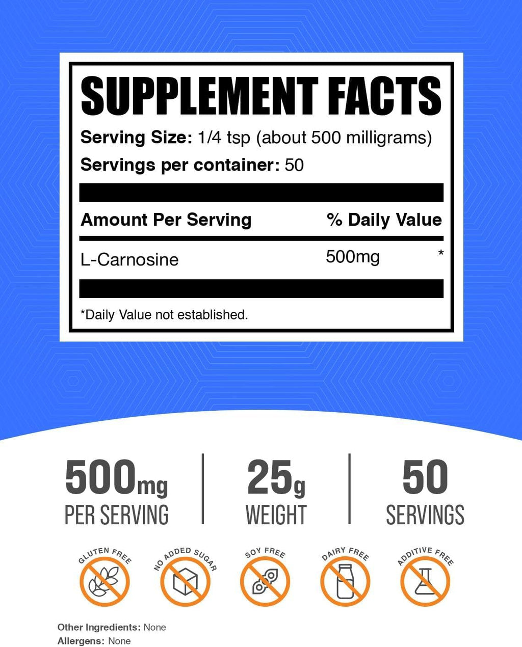 L-Carnosina en Polvo - 500mg por Porción, 25g (0.88 oz)
