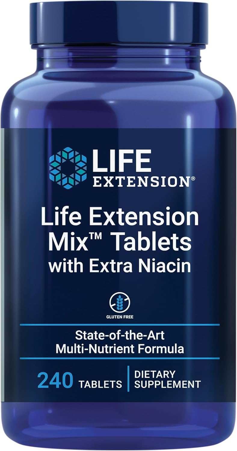 Life Extension Mix™ Comprimidos con Niacina Extra, Fórmula Avanzada de Vitaminas, Minerales, Frutas y Verduras, Alta Potencia, Sin Gluten, 240 Comprimidos