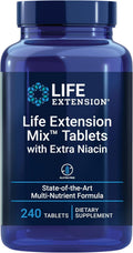 Life Extension Mix™ Comprimidos con Niacina Extra, Fórmula Avanzada de Vitaminas, Minerales, Frutas y Verduras, Alta Potencia, Sin Gluten, 240 Comprimidos