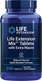 Life Extension Mix™ Comprimidos con Niacina Extra, Fórmula Avanzada de Vitaminas, Minerales, Frutas y Verduras, Alta Potencia, Sin Gluten, 240 Comprimidos