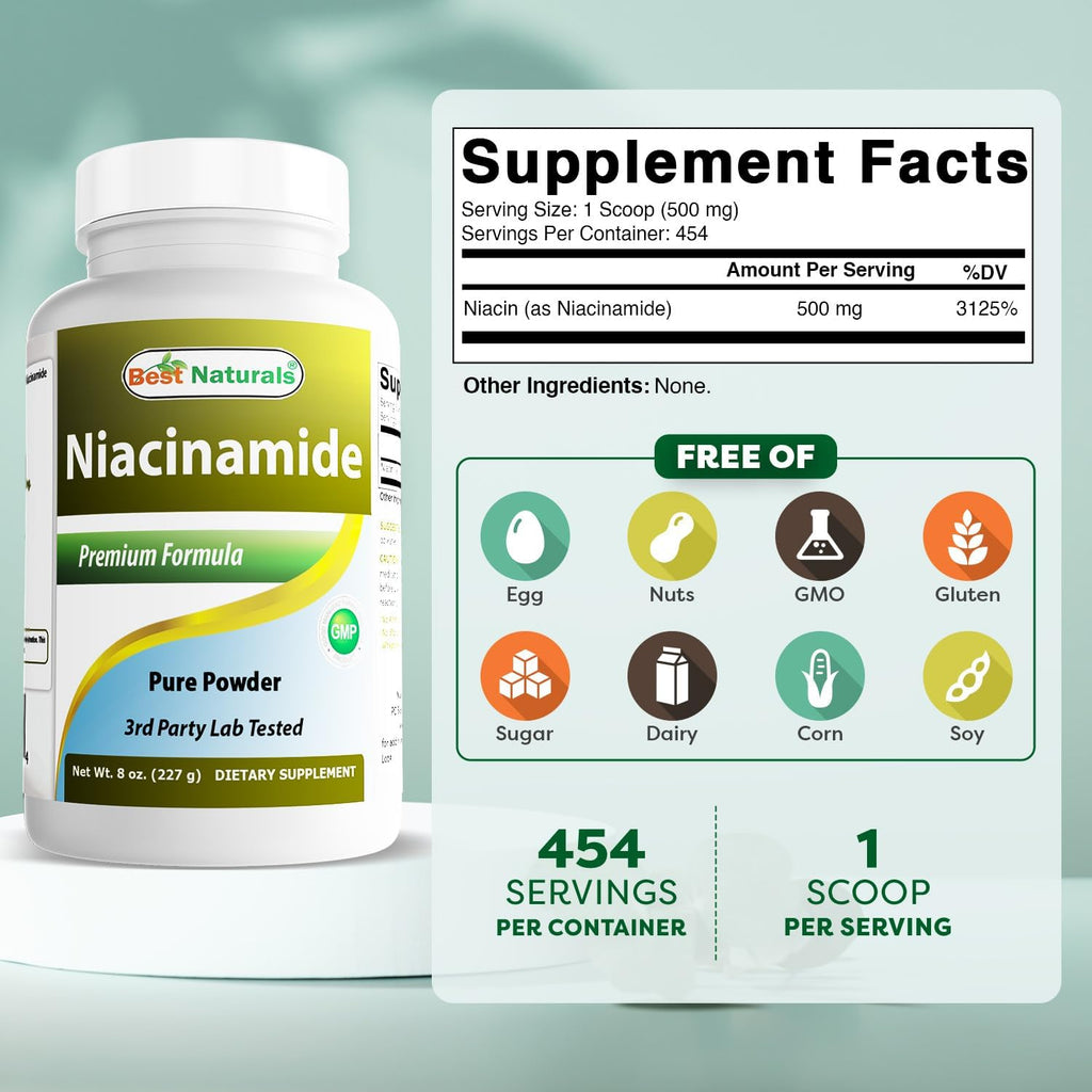 Best Naturals Niacinamida (Vitamina B3) en Polvo Pura 227 g