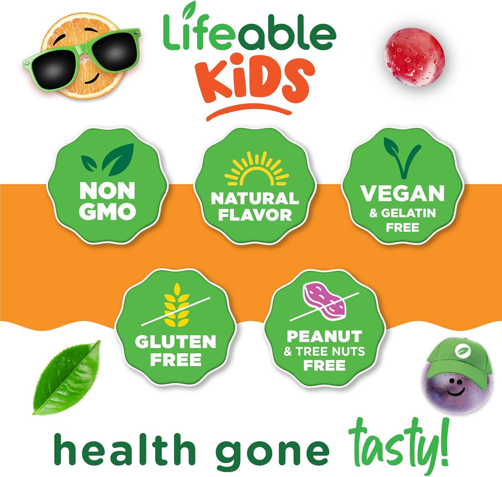 Lifeable Multivitamínico y Multimineral con Hierro para Niños - 150 Comprimidos Masticables Sabor Uva y Bayas