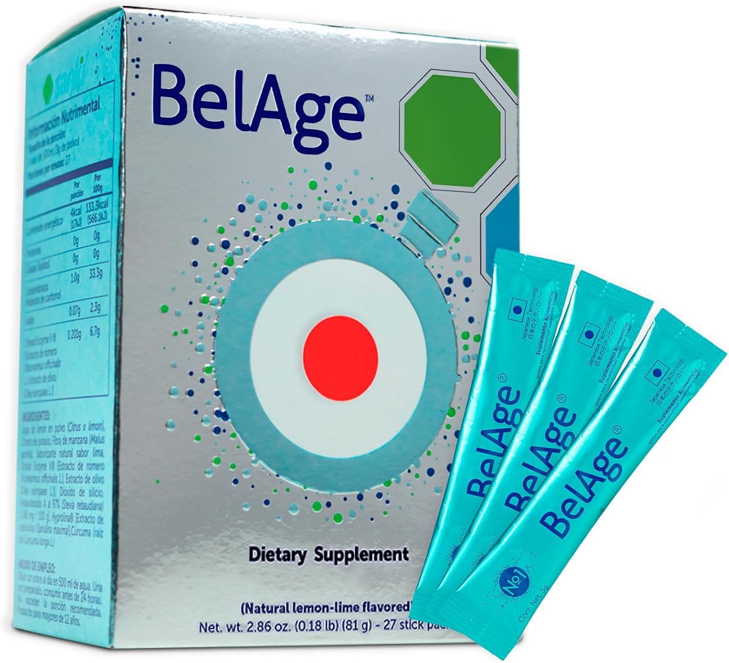 Belage Suplemento Antioxidante 100% Natural con Postbióticos - 27 Sobres Sabor Limón-Lima