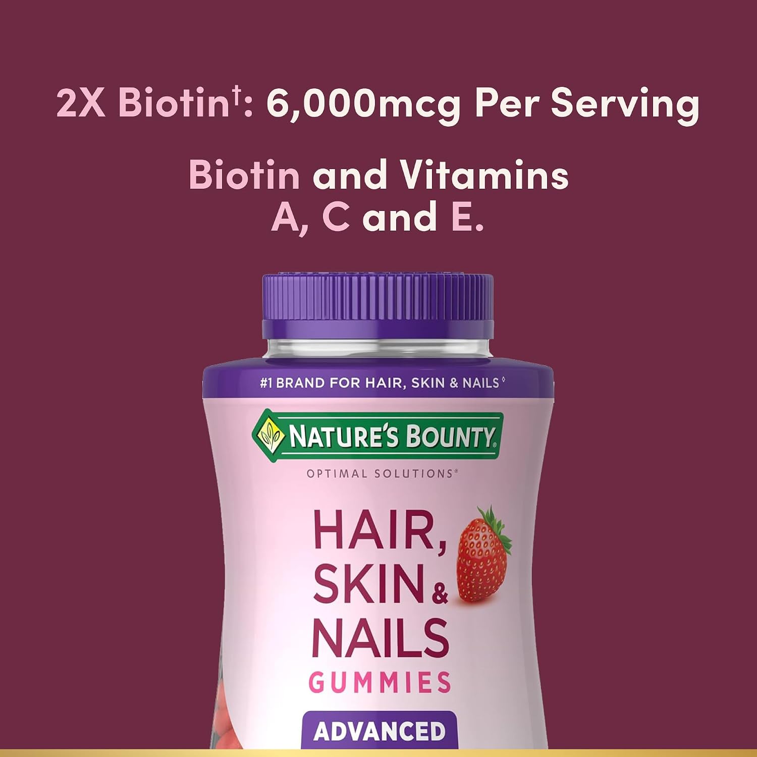 Nature's Bounty Biotina 6000 mcg Gominolas Sabor Fresa - 80 Gominolas (40 Dosis)