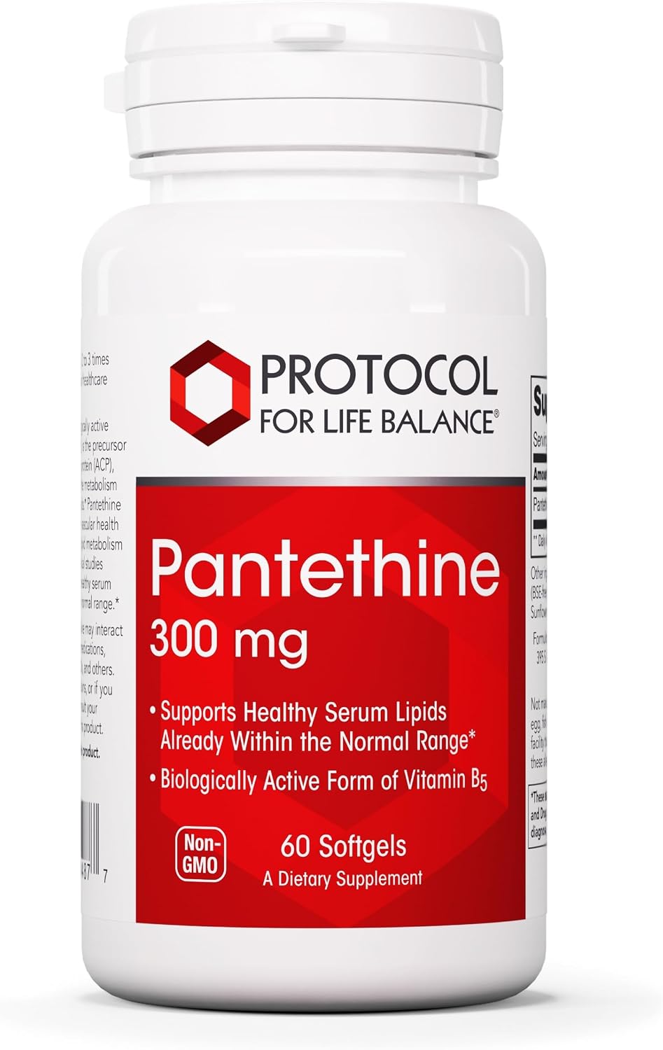 PROTOCOL FOR LIFE BALANCE Pantetina 300mg - Forma Activa de Vitamina B5 - 60 Cápsulas Blandas
