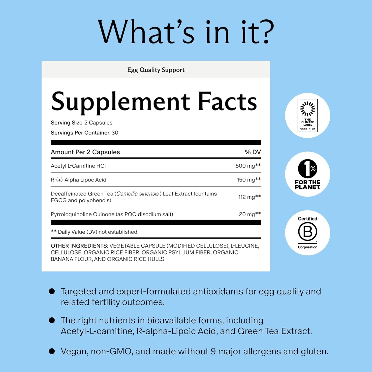 Needed. Egg Quality Support - Suplemento Antioxidante con Acetil L-Carnitina - 60 Cápsulas