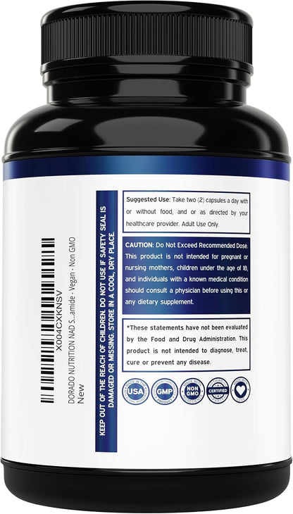 Dorado Nutrition NAD+ 500mg - 30 Cápsulas – Reparación del ADN: Activa enzimas como las sirtuinas y PARP, que – Image 3