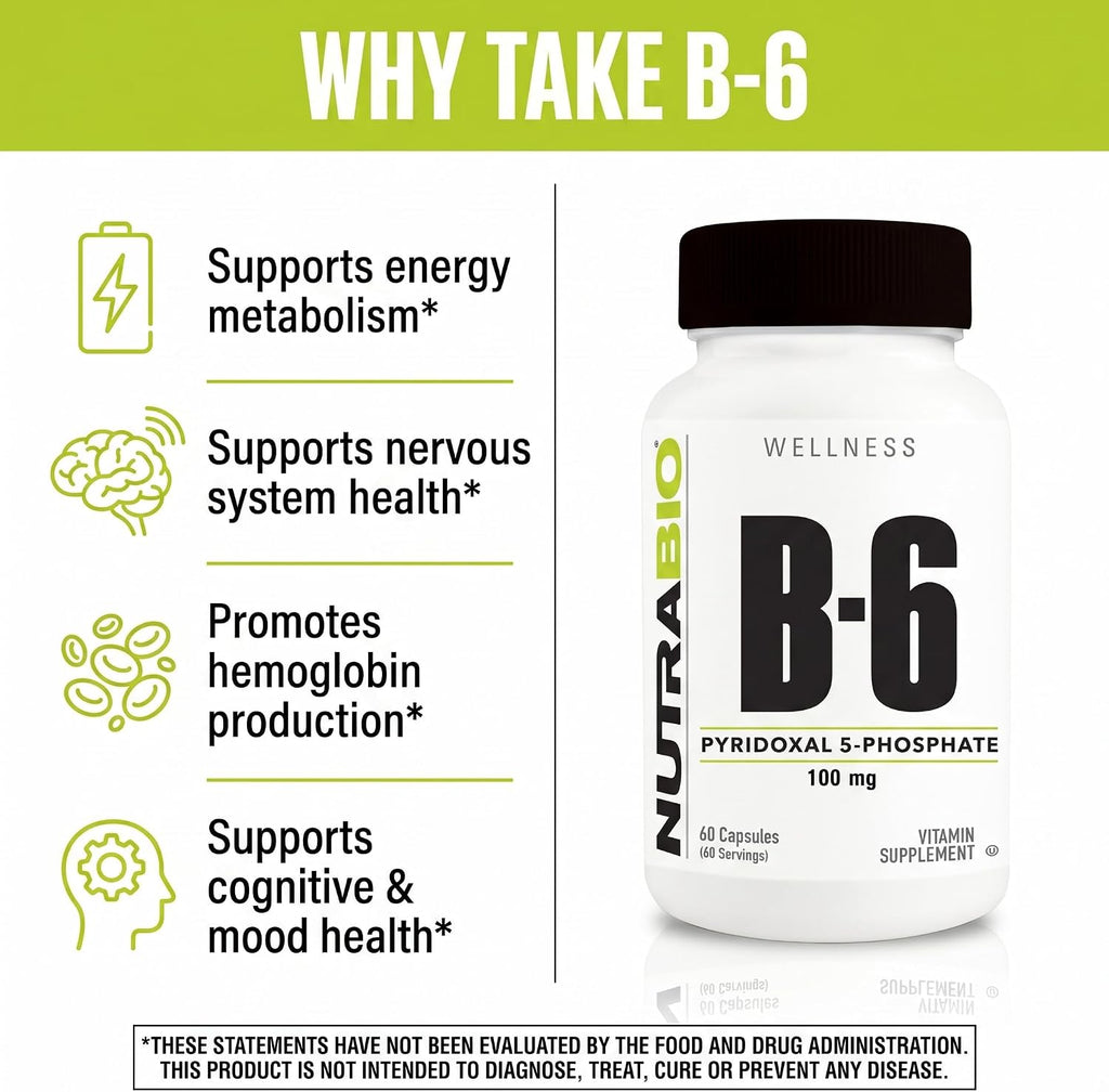 NutraBio Vitamina B6 P5P (Piridoxal 5-Fosfato) 100 mg por dosis - 60 cápsulas vegetales