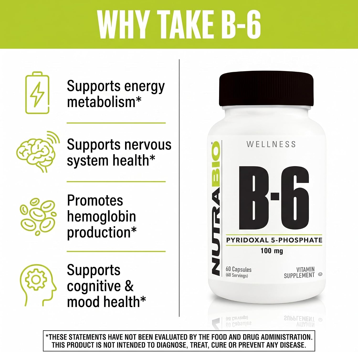 NutraBio Vitamina B6 P5P (Piridoxal 5-Fosfato) 100 mg por dosis - 60 cápsulas vegetales