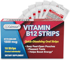 CALMOUR Vitamina B12 en Tiras 1500 mcg - Metilcobalamina - 10 unidades - Sabor Menta - Vegano y Sin Gluten