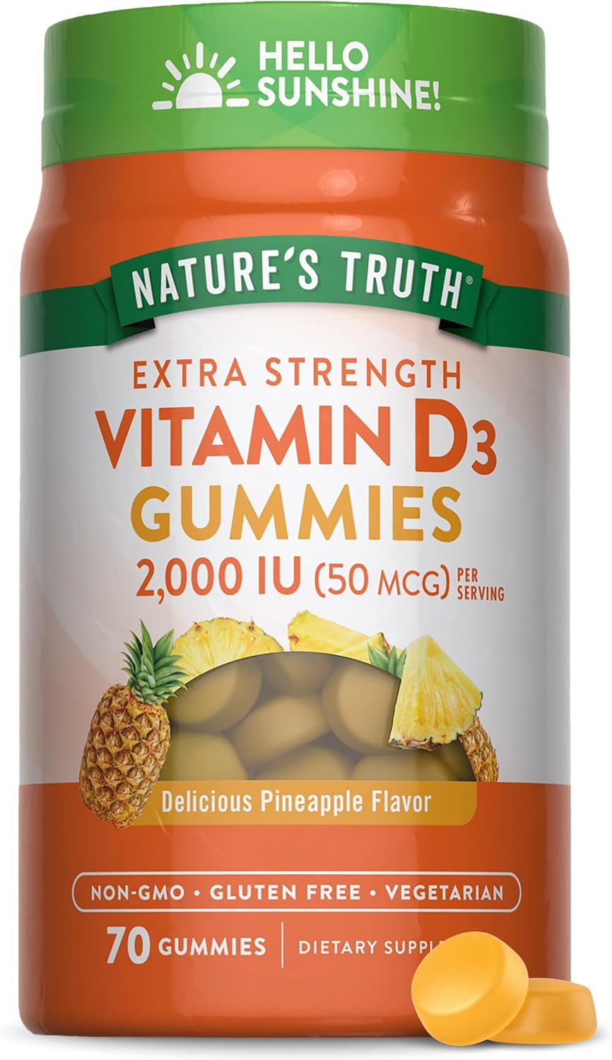 Nature's Truth Gominolas de Vitamina D3 | 2000 UI | 70 Gomitas | Sabor Piña | Vegetarianas, Sin Gluten y No GMO