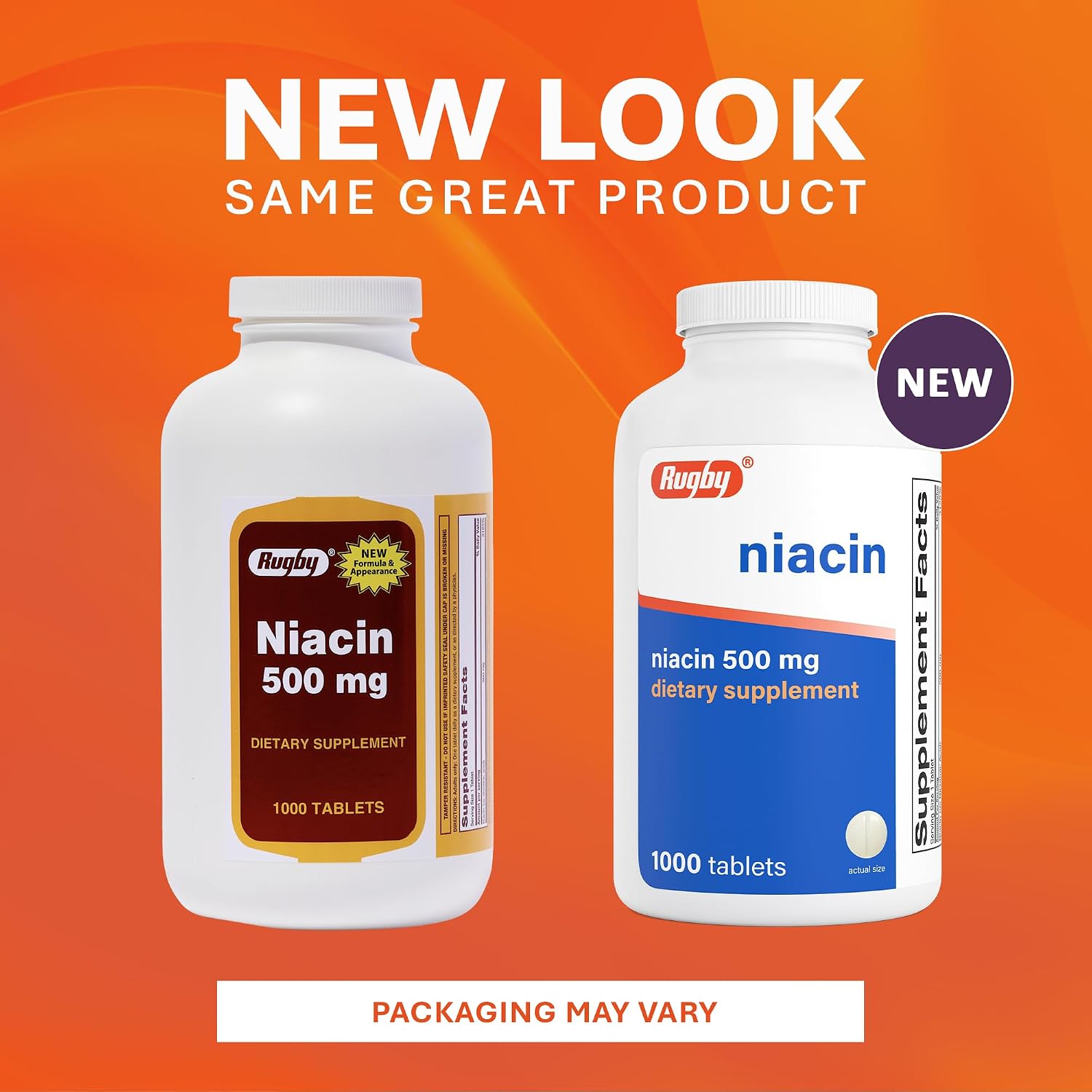 Rugby Niacina 500mg - Vitamina B3 - 1.000 Comprimidos (Envase de 2)