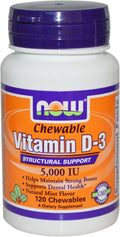 NOW Foods Vitamina D-3, 5000 UI, 120 Masticables Sabor Menta