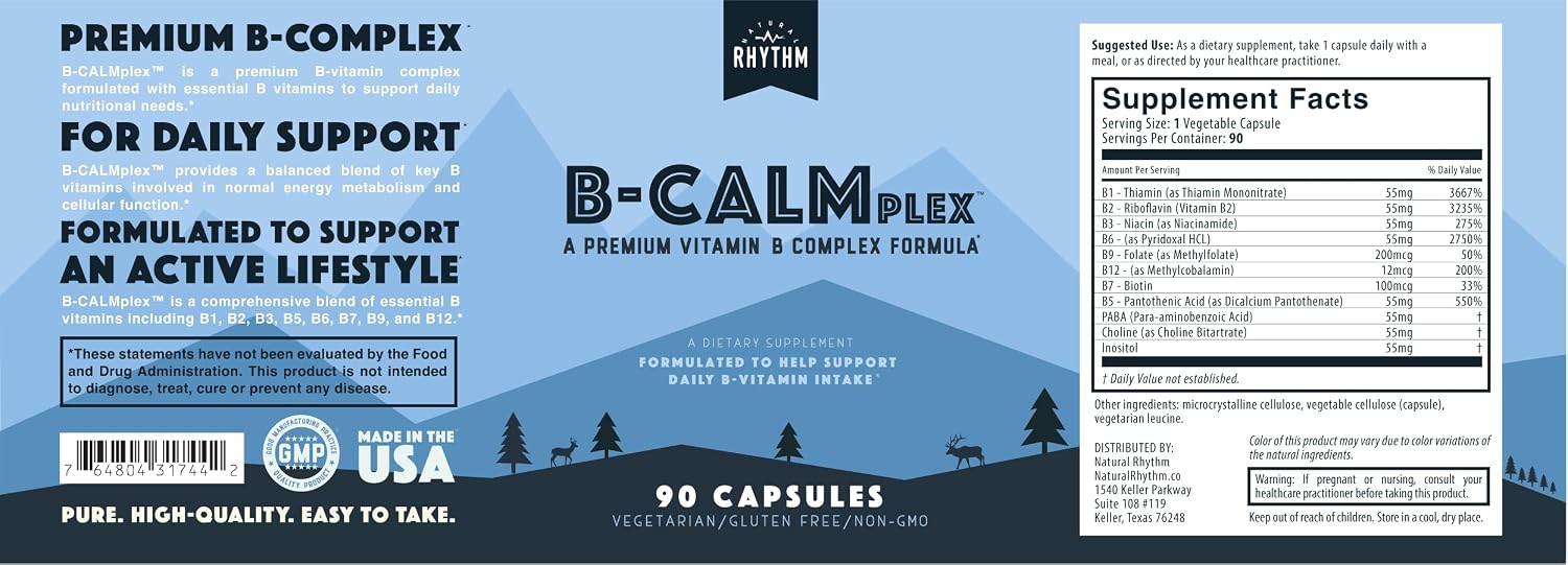 Natural Rhythm B-CALMplex Complejo B, con Metilfolato y B12, 90 Cápsulas