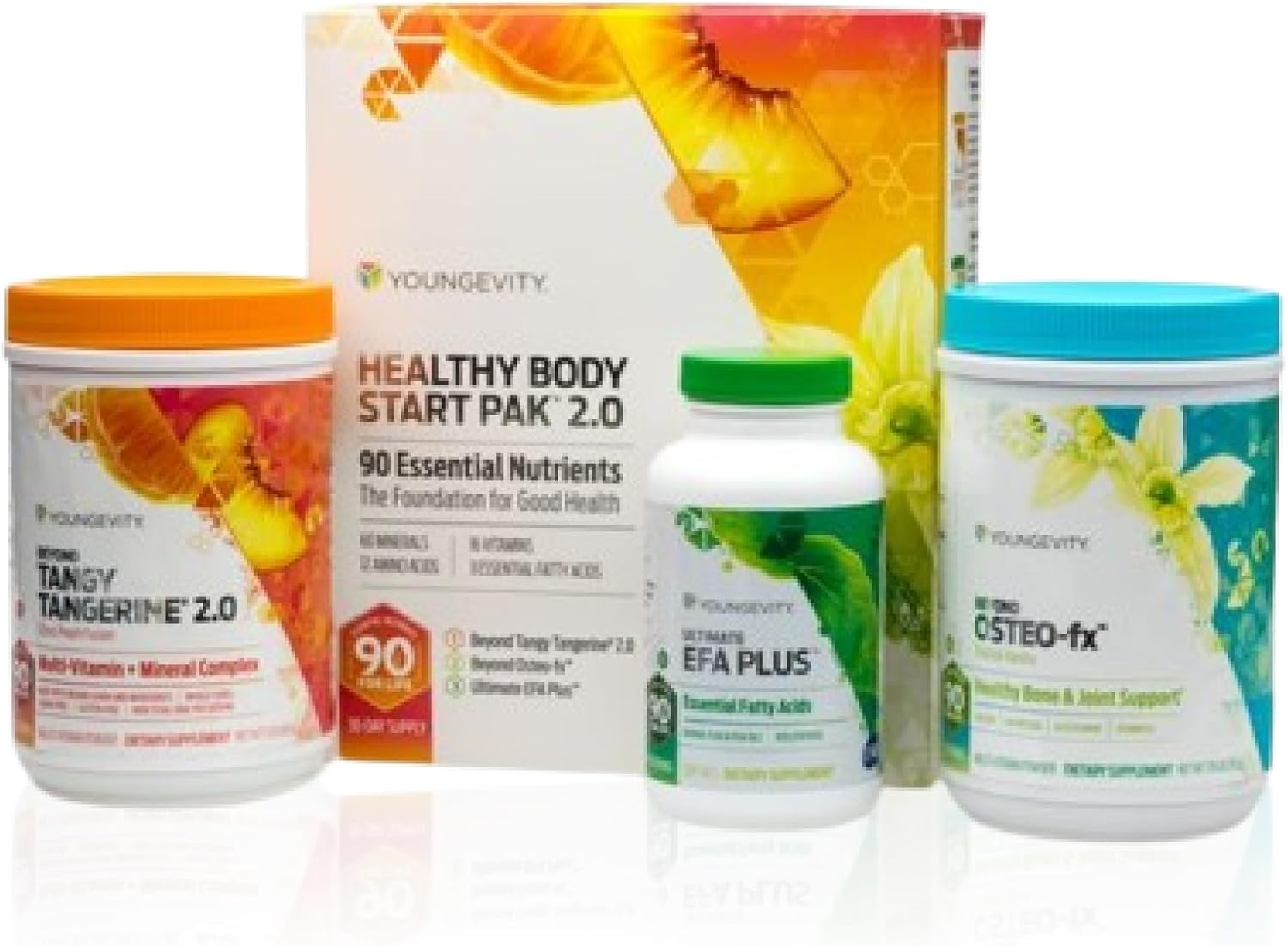 Youngevity Healthy Body Start Pak 2.0 – Sistema Nutricional Completo con Beyond Tangy Tangerine 2.0, Ultimate EFA Plus, y Beyond Osteo-FX