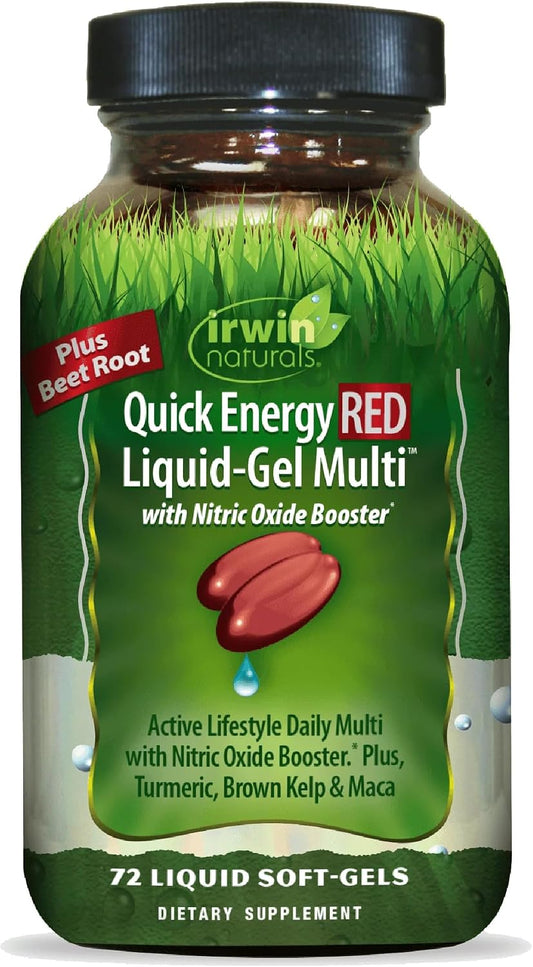 Irwin Naturals Quick Energy RED Liquid-Gel Multi – 72 Liquid Soft-Gels – Nitric Oxide + Energy