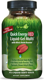Irwin Naturals Quick Energy RED Multivitamínico en Cápsulas Líquidas – 72 Cápsulas – Apoyo de Óxido Nítrico y Energía – Pack de 2
