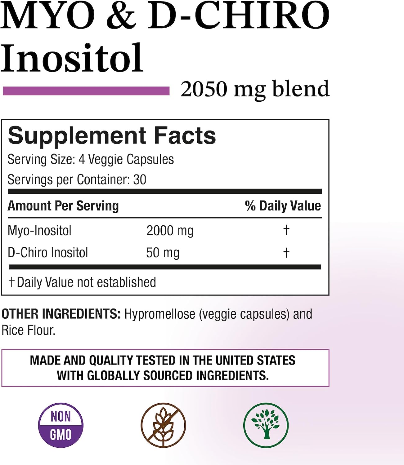 Puregen Labs Inositol Supplement | Myo Inositol & D-Chiro Inositol 2050mg - 240 Cápsulas Vegetales (2 Pack)