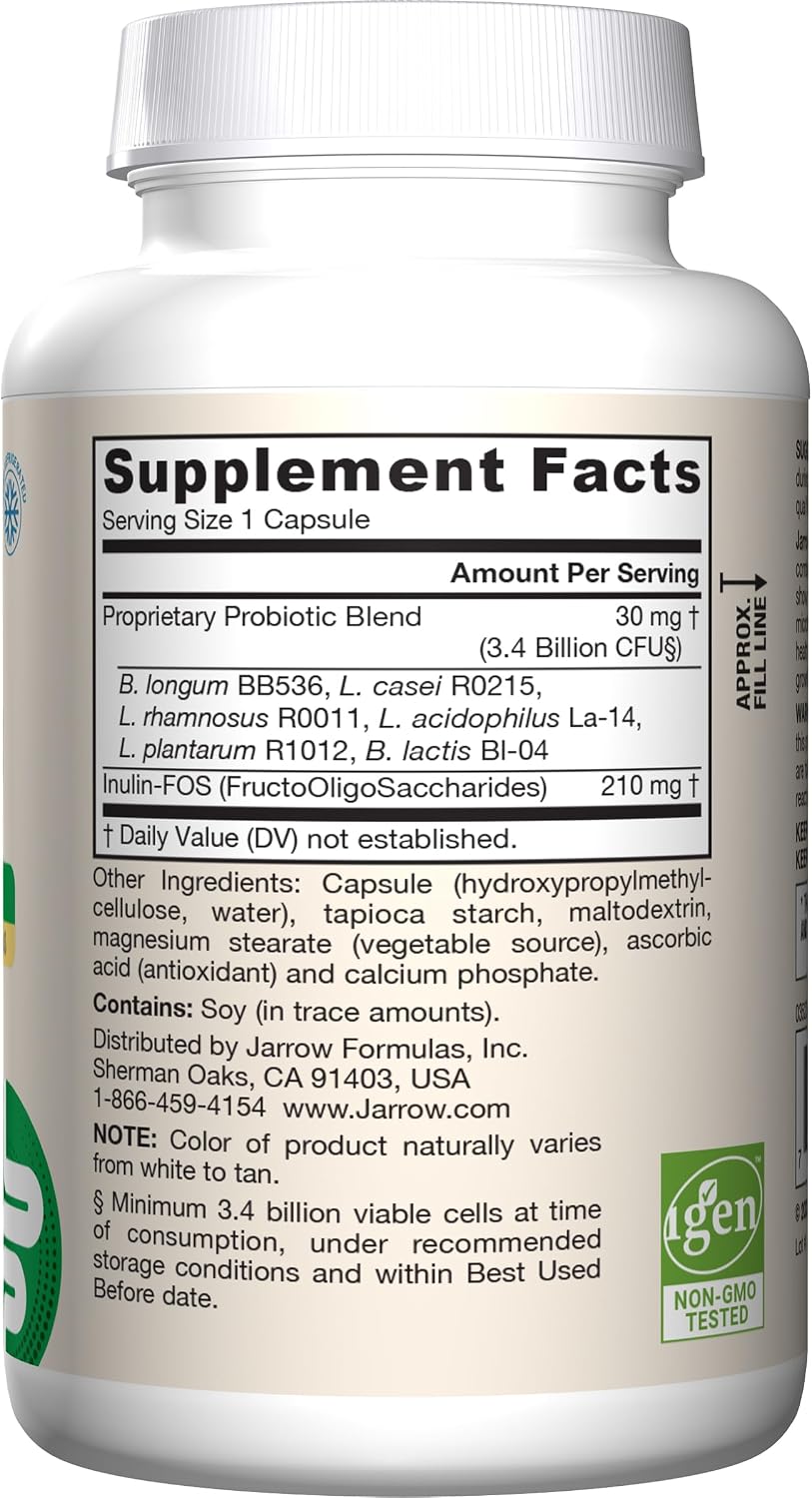 Jarrow Formulas Jarro-Dophilus + FOS - 3.4 Mil Millones UFC - Prebiótico y Probiótico - 300 Cápsulas Vegetales