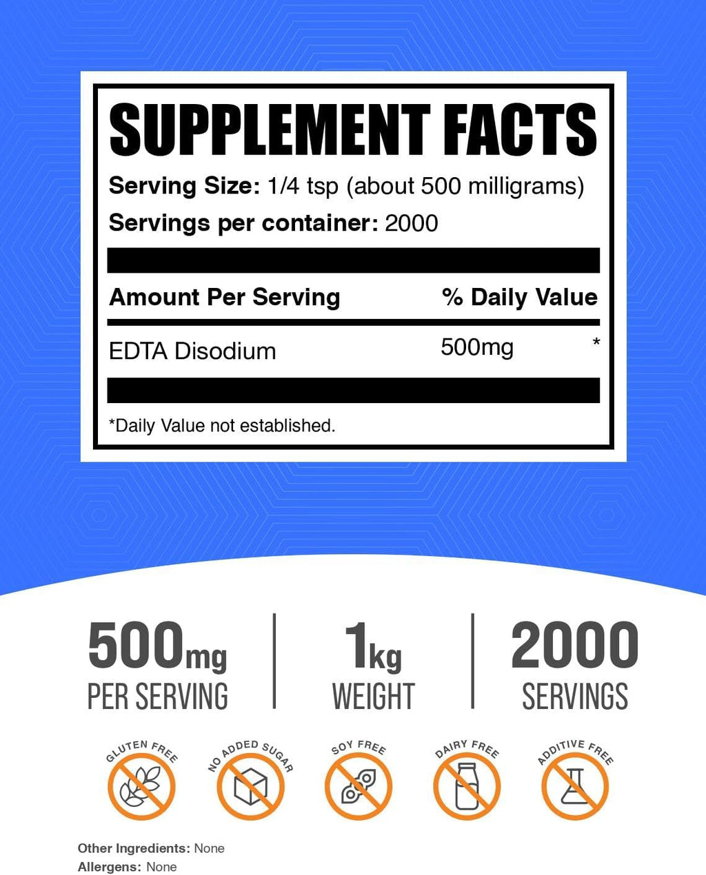 Disodium EDTA Powder - 1 kg (2.2 lbs) - Food Grade, Pure and Gluten Free