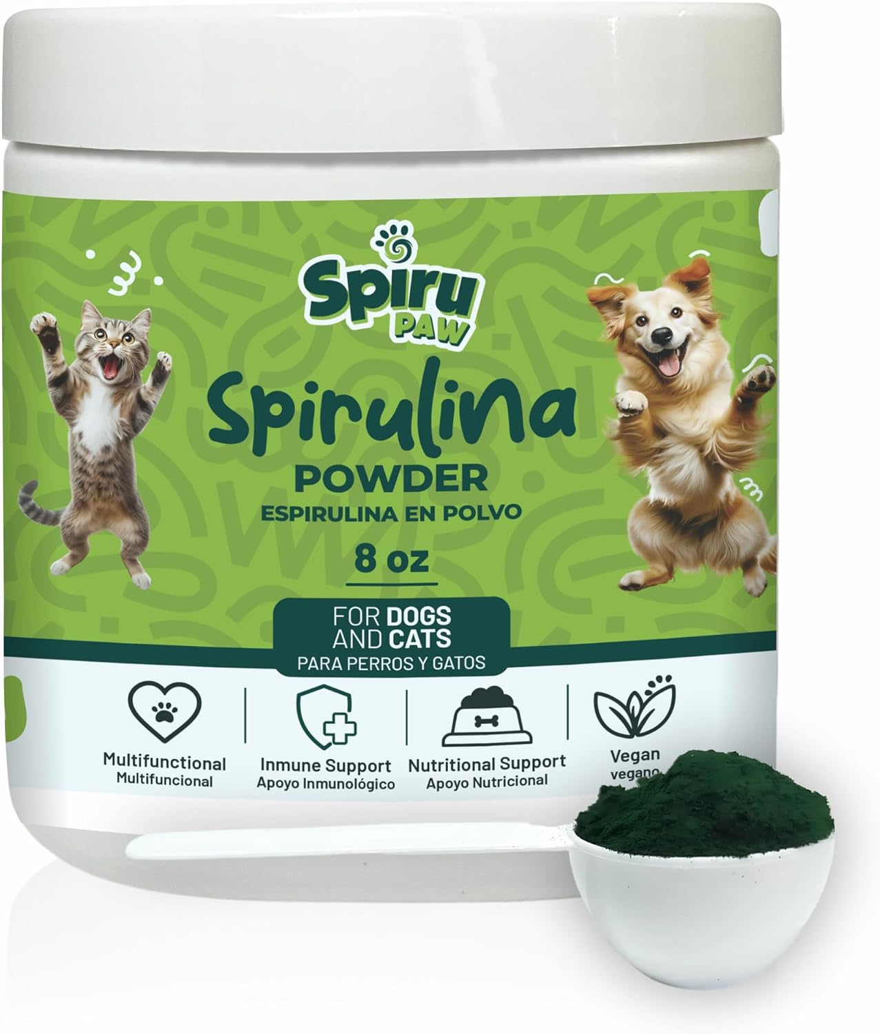 SPIRU PAW Comprimidos de Espirulina para Perros y Gatos - Complemento Natural con Microalgas - 60 Comprimidos