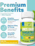 Bariatric Choice Multivitamínico Bariátrico con Hierro 45 mg – Cápsula de una toma diaria para pacientes de bypass gástrico y gastrectomía en manga – 30 cápsulas