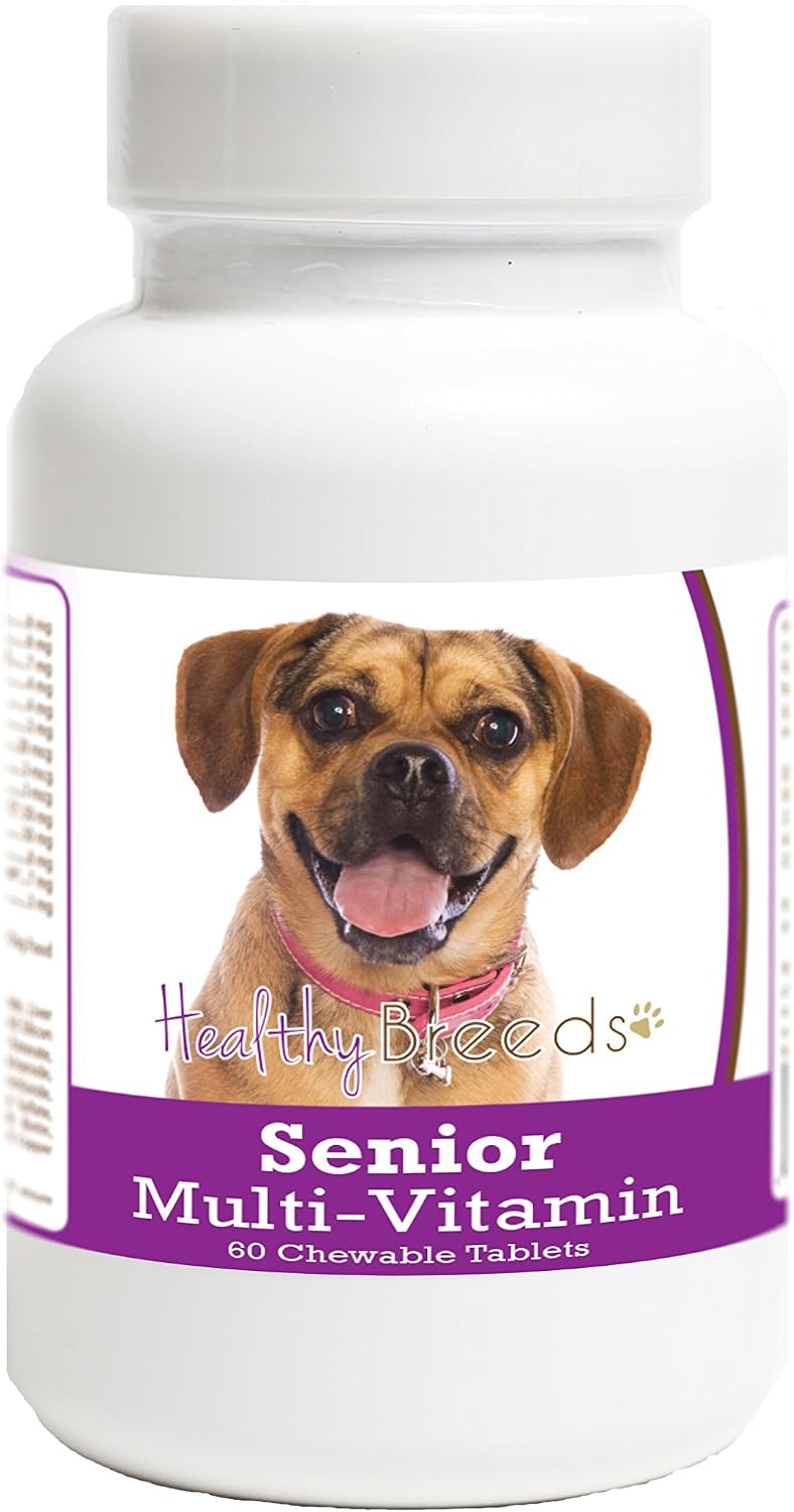 Healthy Breeds Puggle Comprimidos Multivitamínicos para Perros Mayores, 60 Unidades