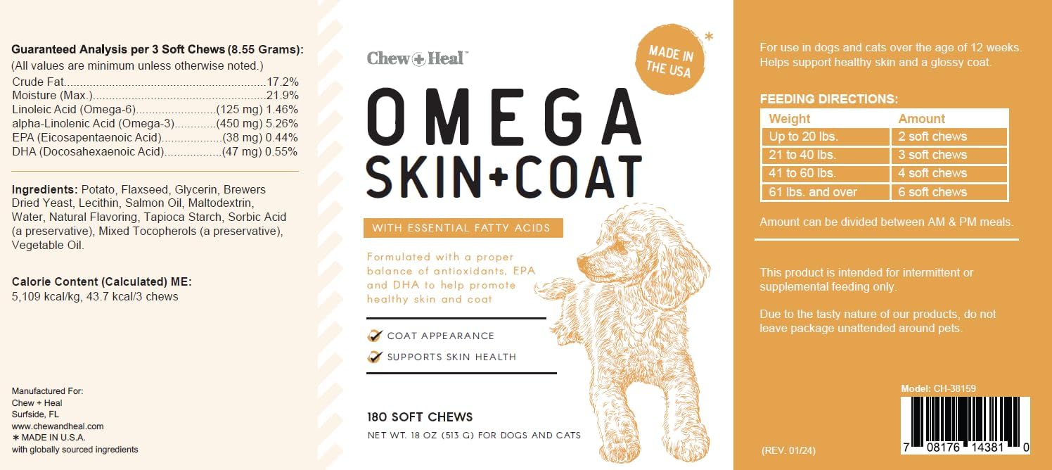 Omega 3 Fish Oil for Dogs - 180 Masticables Blandas para Alivio del Picor y Piel - Aceite de Salmón con EPA y DHA