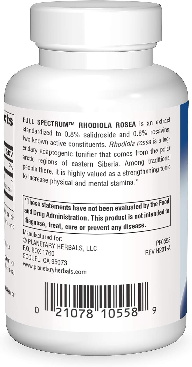 Planetary Herbals Rhodiola Rosea Extracto Completo 327mg – Adaptógeno para Resistencia Física y Mental, 120 Comprimidos
