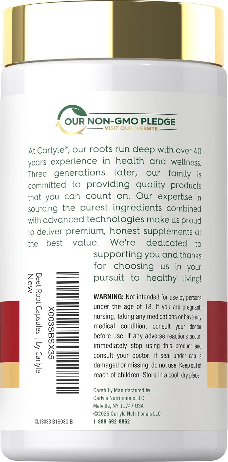 Carlyle Cápsulas de Remolacha | 120 Cápsulas | Extracto Concentrado | Sin Gluten y No Transgénico
