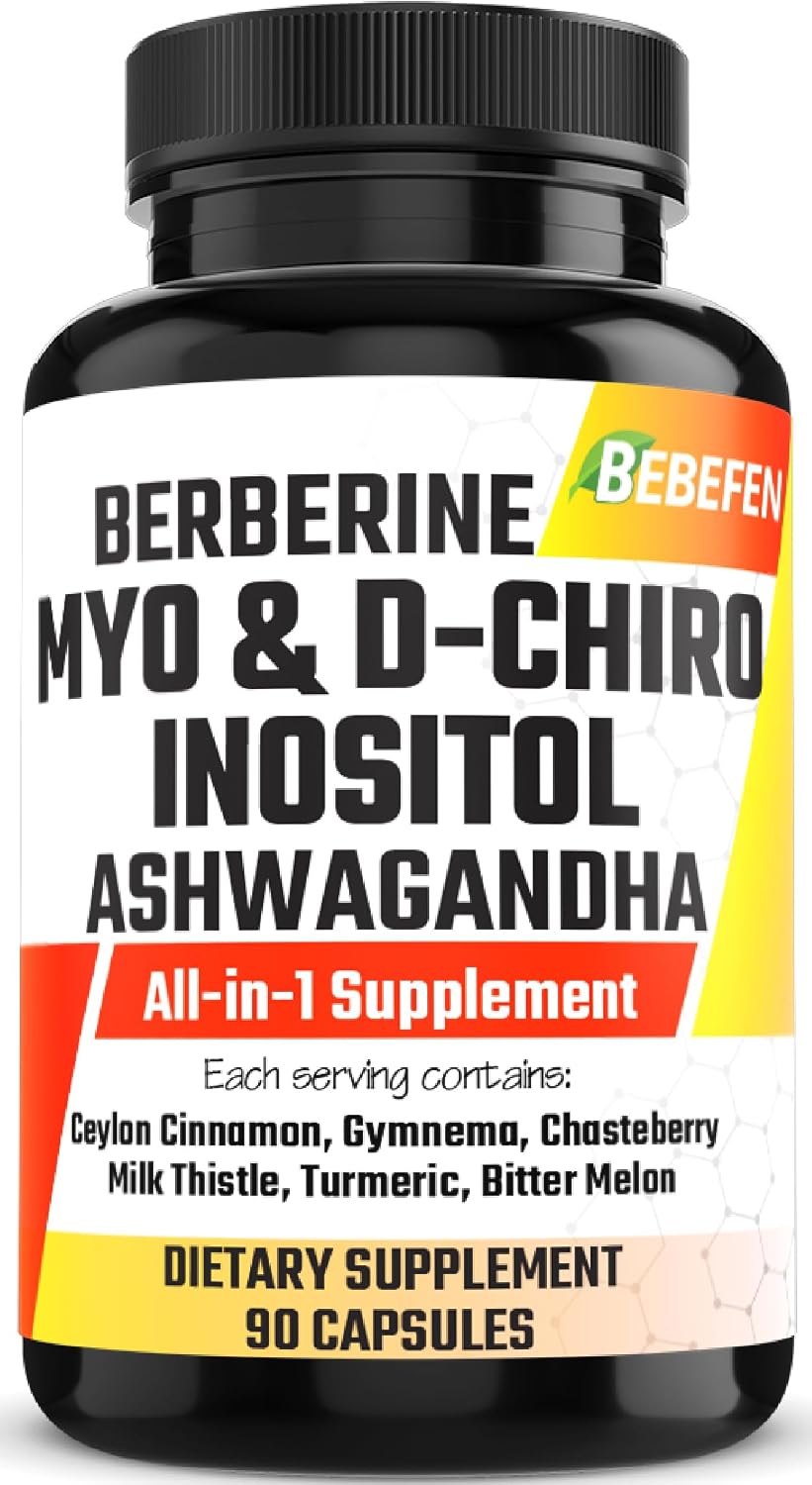 Cápsulas de Myo-Inositol y D-Chiro Inositol con Ashwagandha, Berberina, Canela, Gymnema, Sauzgatillo, Cardo Mariano, Cúrcuma y Melón Amargo - 90 Cápsulas