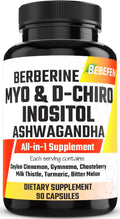 Cápsulas de Myo-Inositol y D-Chiro Inositol con Ashwagandha, Berberina, Canela, Gymnema, Sauzgatillo, Cardo Mariano, Cúrcuma y Melón Amargo - 90 Cápsulas