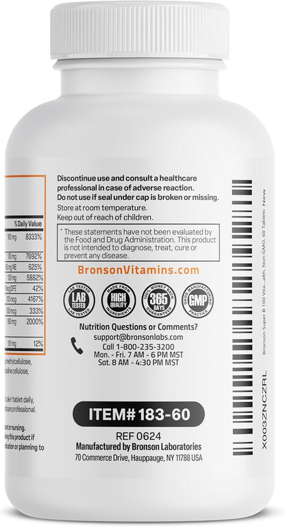 Bronson Super B100 Complejo de Vitamina B Liberación Sostenida con Todas las Vitaminas B (Vitamina B1, B2, B3, B6, B9 - – Image 7