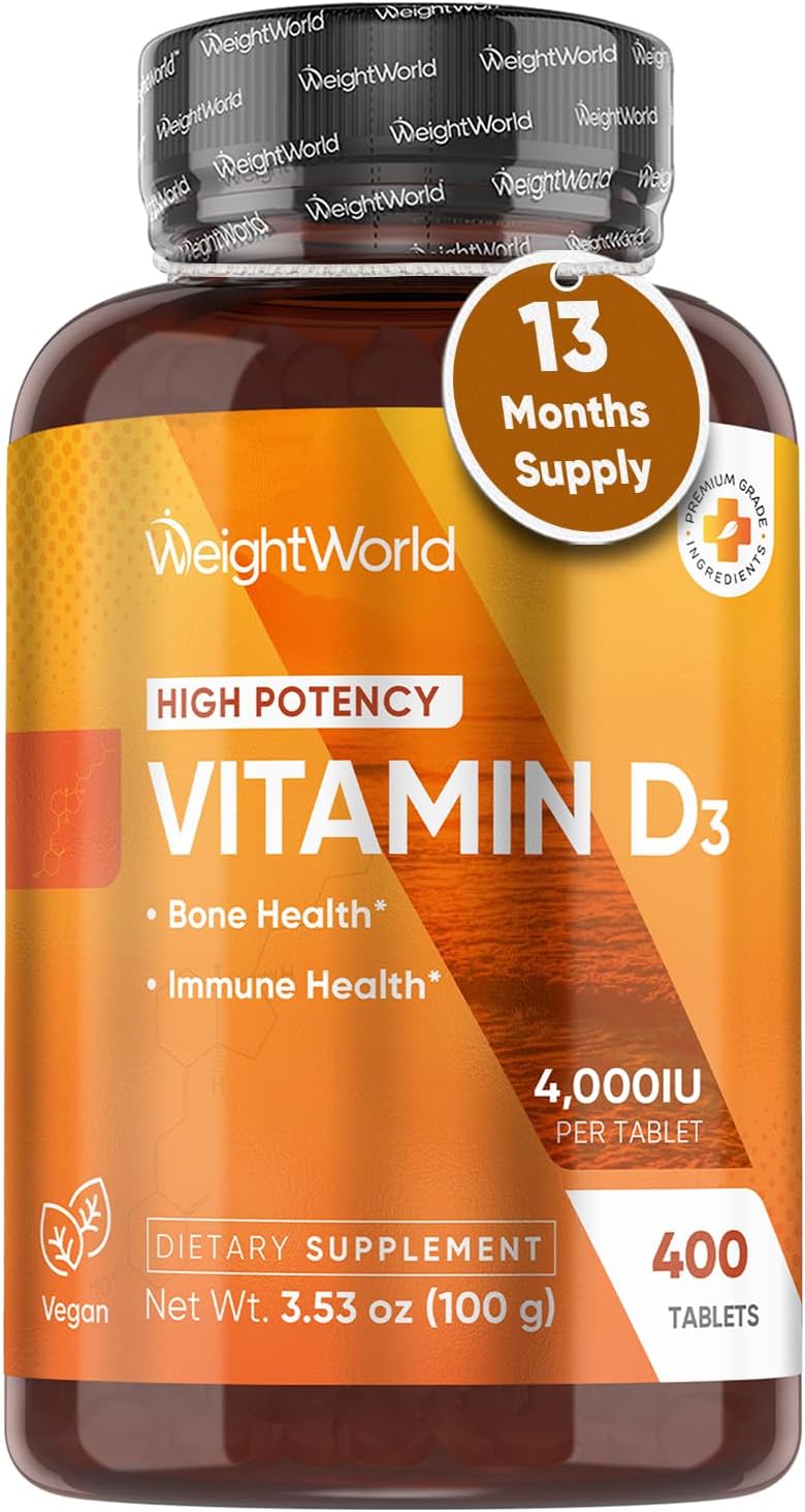 WeightWorld Vitamina D3 4000 IU (100 mcg) - 400 Comprimidos Veganos de Colecalciferol de Liquen
