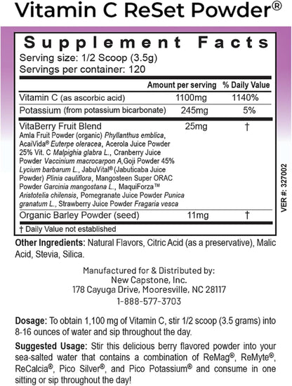 RnA ReSet Vitamin C Reset – Vitamina C en Polvo Sabor Berry con Potasio y Mezcla de Frutas, NSF Certificado, 14.81 Oz (120 – Image 2