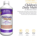 Buried Treasure Multivitamínico Líquido Infantil – 27 Vitaminas y Minerales con Superalimentos – Sin Azúcar, Vegano, Sabor Naranja Mango